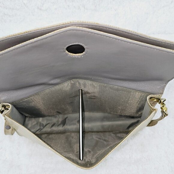 Beige Snake Skin Embossed Leather Clutch Shoulder Bag - Picture 8 of 8